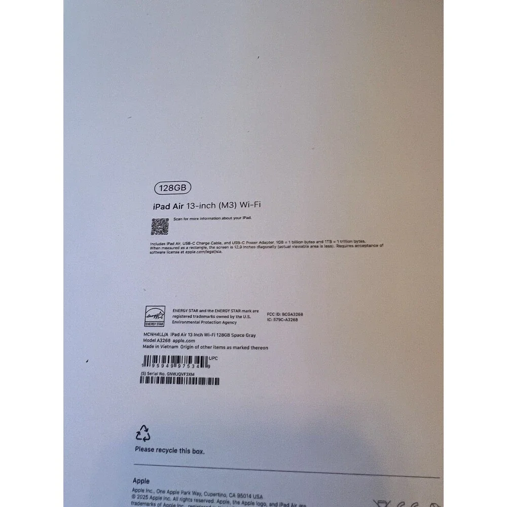 Apple iPad Air M3 11-inch 128GB Space Gray, EMPTY BOX ONLY